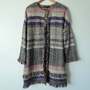 St. John Metallic Tweed Fringe Jacket Size 14